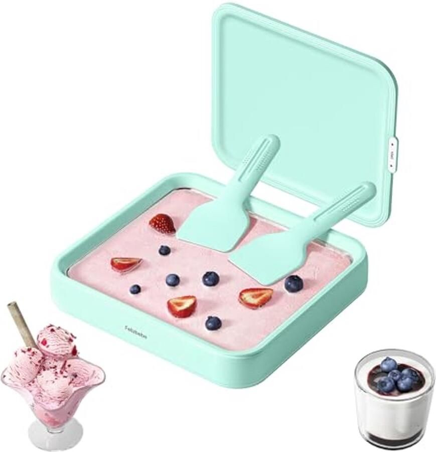 IJsrolmachine RVS met Deksel en 2 Spatels – DIY IJs Maken – Roomijs Frozen Yoghurt en Sorbet