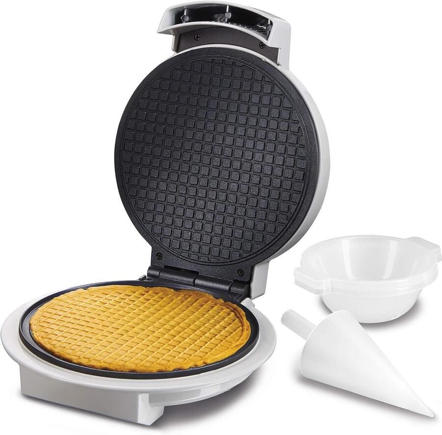 IJsschaal Maker Wafelijzer Kegels Desserts Maken Inclusief Kegelroller 19 cm Platen Wit