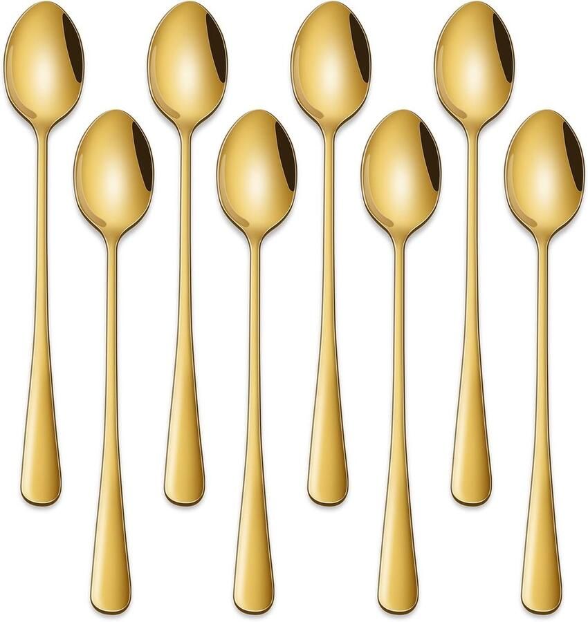 IJstheelepels Goud Koffielepels Lange Steel Dranken Roeren Set van 8 Stuks 19 cm Goud - Foto 2