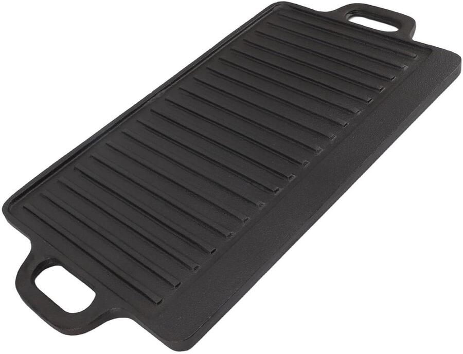 IJzeren Grillplaat Bakplaat Dubbelzijdig Gelijkmatig Grillen Snelle Verwarming 46 x 25 cm Zwart