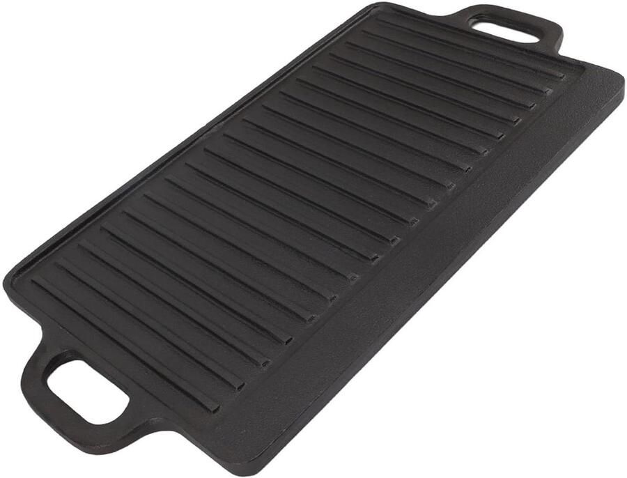 Ijzeren Grillplaat Bakplaat Dubbelzijdig Gelijkmatig Koken Snel Verwarmend 46 x 25 cm Zwart
