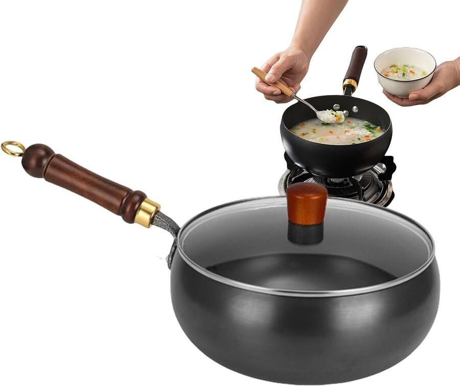IJzeren koekenpan Antiaanbakpan met deksel Veelzijdig koken Ongecoat ontwerp 24 cm Zwart