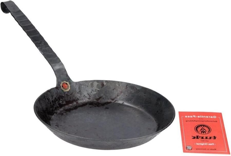 IJzeren Koekenpan Plat Lekker Koken Handgesmede Vrije Vorm 26cm Diameter Zwart
