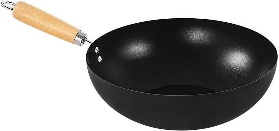 IJzeren koekenpan Wok pan Roerbakken koken Zelfs warmteverdeling 28CM Zwart