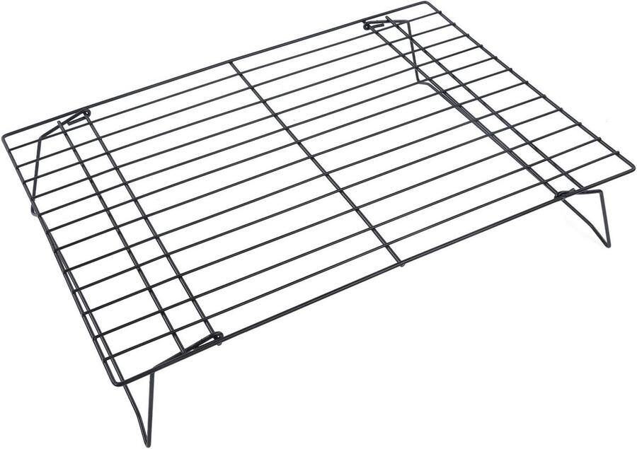 IJzeren Koelrek Bakrek Grillrek Bakken en Grillen 3 Lagen Stapelbaar 36x25x6 cm Zwart