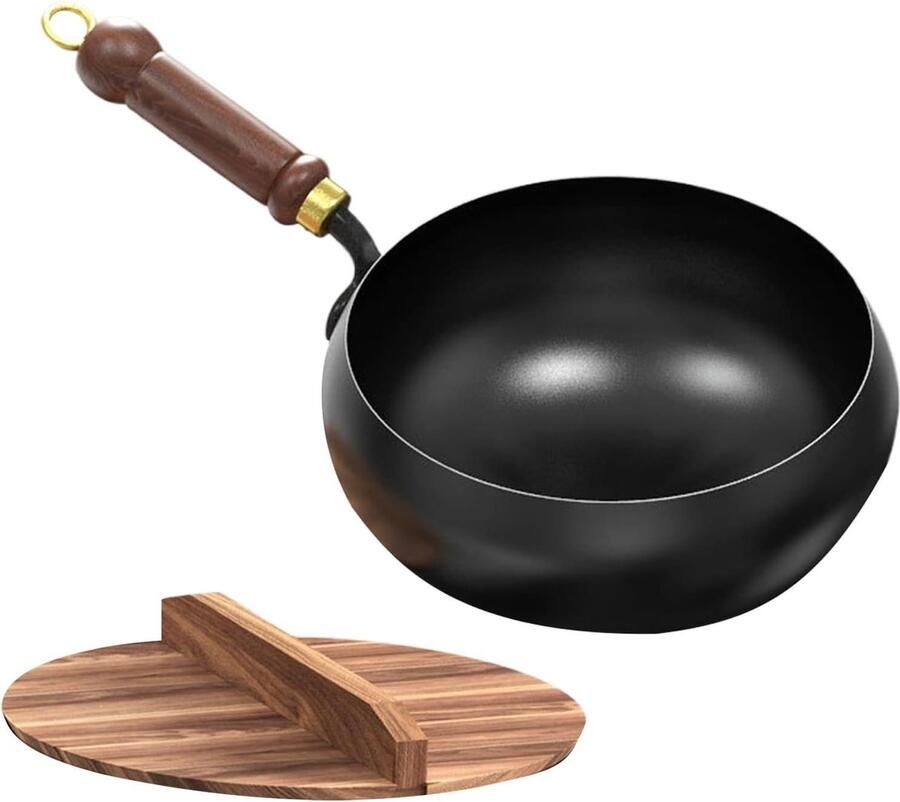 Gietijzeren Wok Pan Koekenpan Roerbak Lekkere Maaltijden Bereiden Traditioneel Handgesmeed 24 cm Diameter Zwart