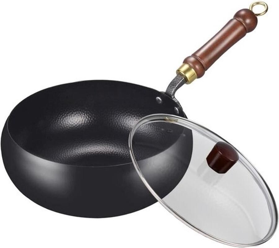 IJzeren pan Wok pan Thuis koken Traditioneel vakmanschap 24 cm Zwart