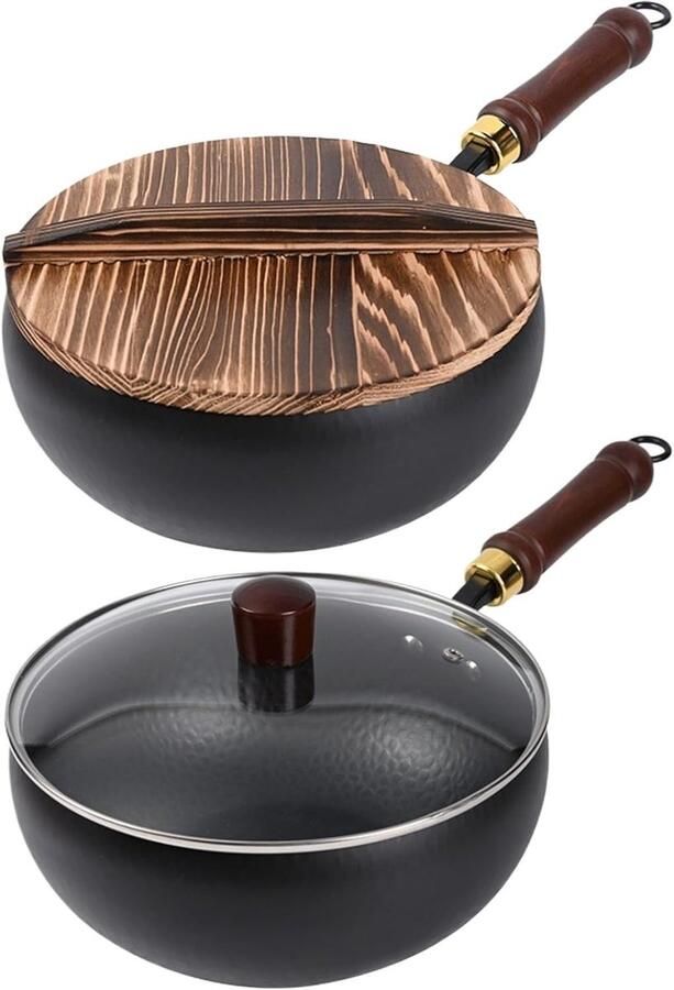 IJzeren pan Zware kookpan Thuis koken Natuurlijke anti-aanbak 24 cm Zwart