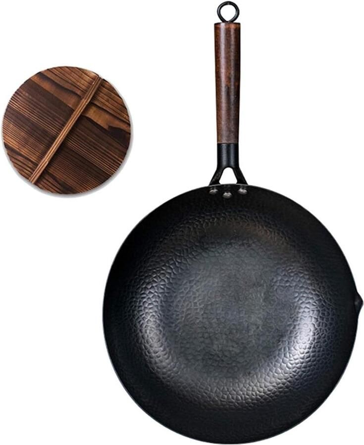 IJzeren Wok Handgesmede Pan Koken Buiten Geen Antiaanbaklaag 32cm Zwart
