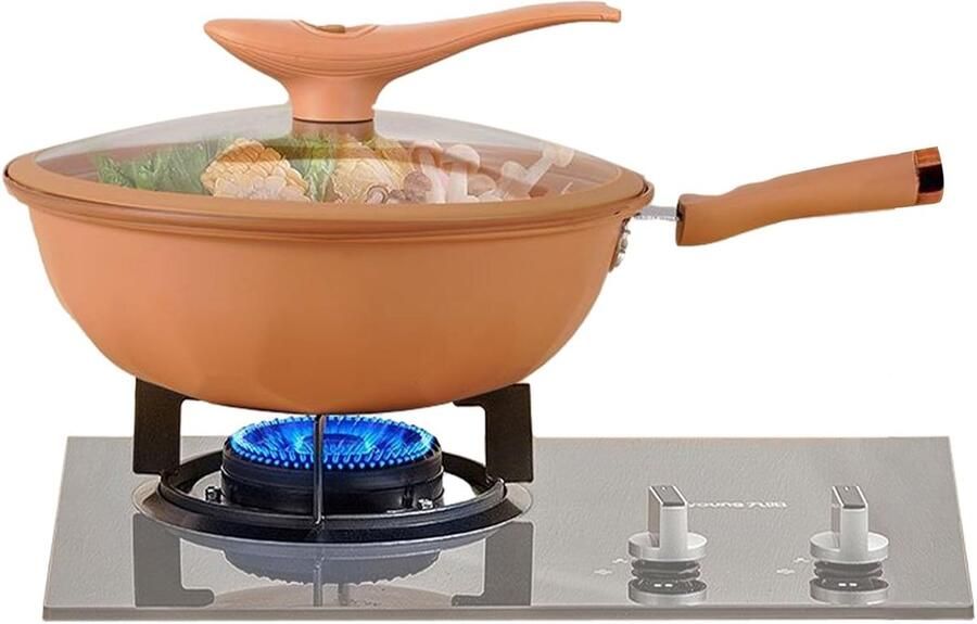 IJzeren Wok Koekenpan met deksel Veelzijdig Koken Energie-concentrerende bodem 51 x 32 x 24 cm Zwart
