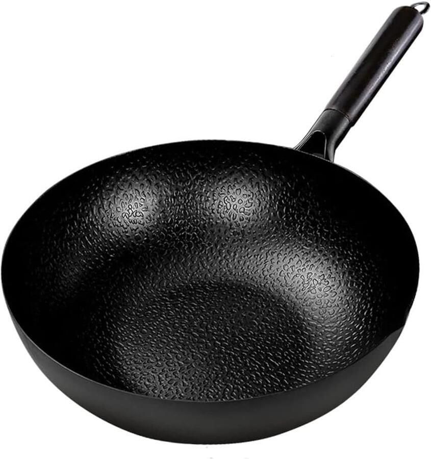 IJzeren Wok Koekenpan Wok Buiten Koken Handgesmeed IJzer 30 cm Zwart