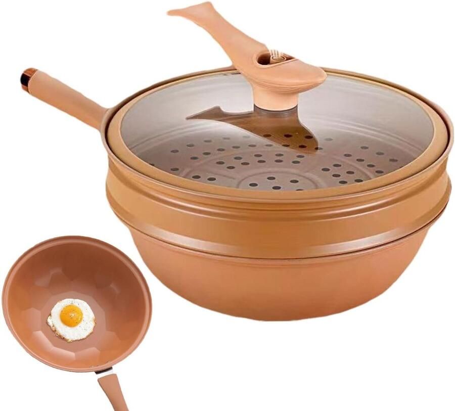 IJzeren Wok Koekenpan Wok Veelzijdig Koken Energieconcentrerende Bodem 51 x 32 x 24 cm Meerkleurig