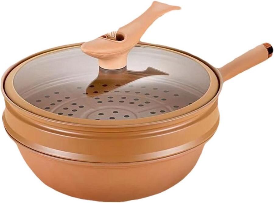 IJzeren Wok met Deksel Multifunctionele Wok voor Stomen Koken en Bakken