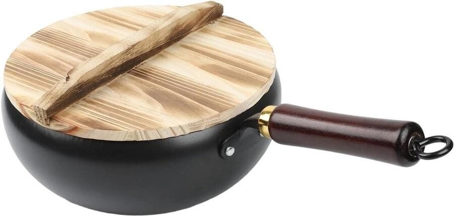 Ijzeren Wok Roerbakpan Stoofpan Thuis Koken Buikvormig Ontwerp 24 cm diameter Zwart