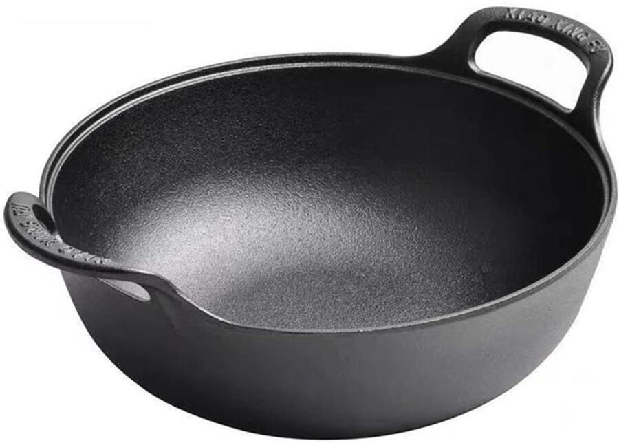 IJzeren Wok Roerbakpan Wok Veelzijdig Koken Platte Bodem 25 cm Zwart
