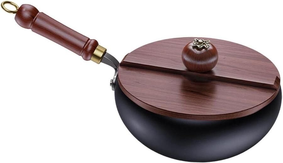 IJzeren Wokpan Antiaanbak Kookpan Aziatisch Koken Efficiënte Warmteverdeling 24 cm Diameter Zwart