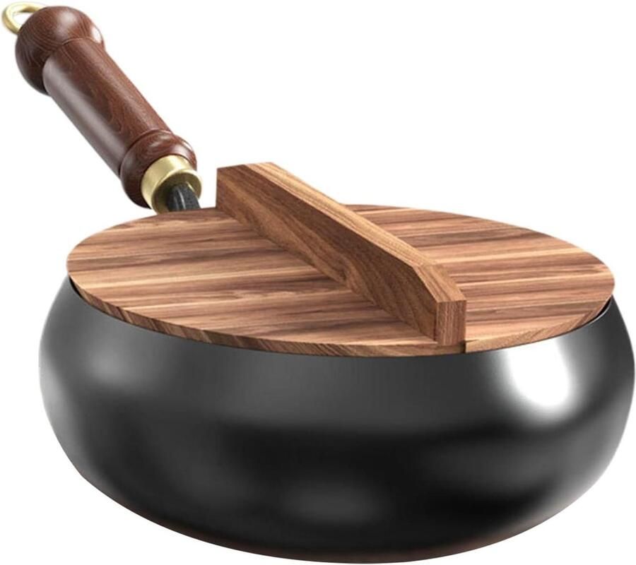 IJzeren Wokpan Koolstofstaal Pan Roerbakken en Koken Handgesmeed Ontwerp 24 cm Zwart