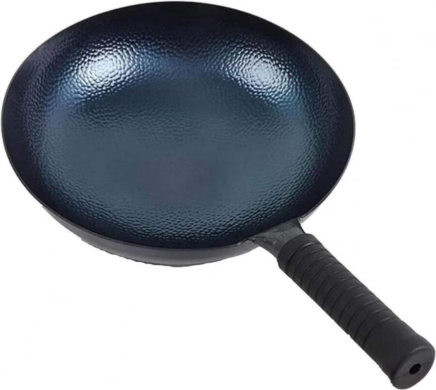 IJzeren Wokpan Roerbakpan Gezond Koken Traditioneel Gehamerd 36 cm Zwart