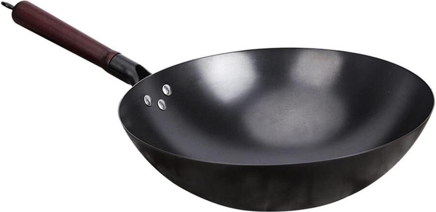IJzeren Wokpan Roerbakpan Wok Gezond Koken Handgehamerd Ontwerp Diameters Zwart