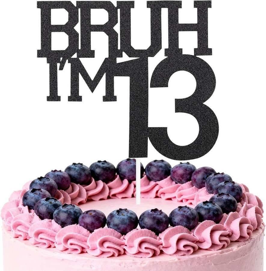 I'm 13 Taart Zwart Glitter Verjaardag Taart Decoraties voor Tiener Jongens & Meisjes Grappige Party Viering Decoratie Benodigdheden (13e)