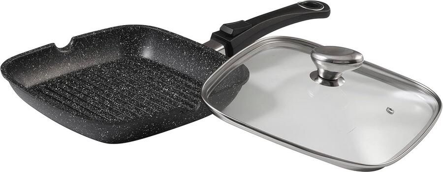 Imitatiesteen Grillpan met Glazen Deksel 24 x 24 cm