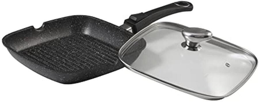 Imitatiesteen Grillpan met Glazen Deksel 24 x 24 cm