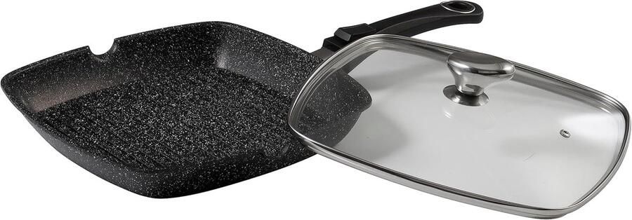 Imitatiesteen Grillpan met Glazen Deksel 28 x 28 cm