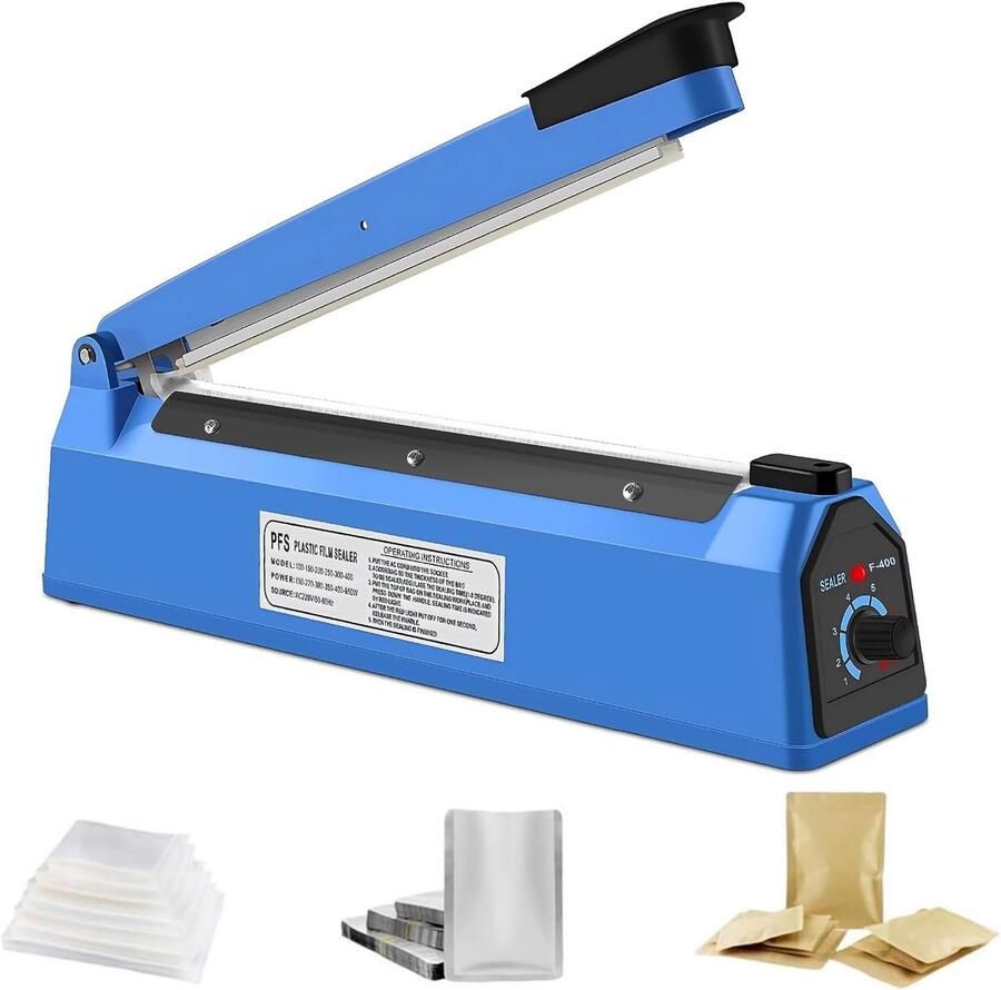 Impuls Sealer Plastic Verpakker Luchtdicht Sluiten Handmatige Bediening 200mm Breed Blauw