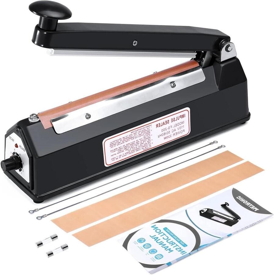 Impuls Sealer Zakkenverpakker Verpakken en bewaren Automatische sluiting 8 inch Zwart