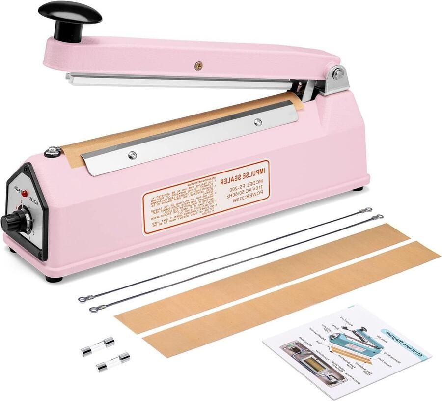 Impuls Verpakker Plastic Sealer Zakken Sluiten Verstelbare Timer 20 cm Sealing Roze
