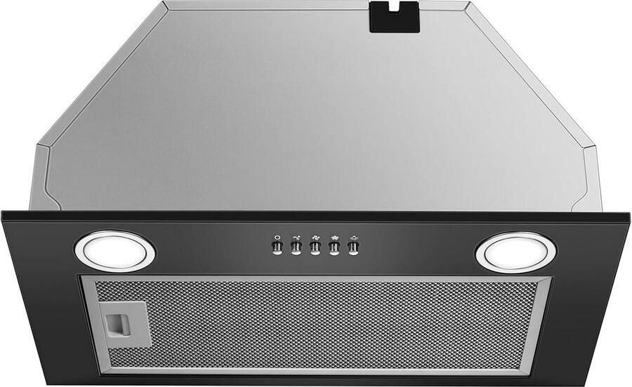 Inbouw Afzuigkap 52 cm Zwart Krachtige 300 m³ u LED Verlichting Geschikt voor Afvoer en Recirculatie