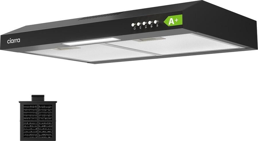Inbouw Afzuigkap 60 cm Klasse A+ Zwart 220 m³ u Met Koolstoffilter en LED