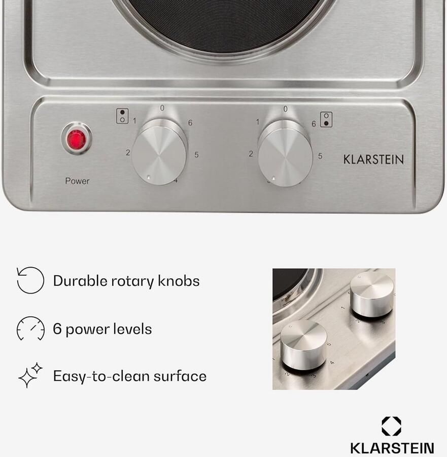 Inbouw Domino Kookplaat Elektrisch met 2 Zones en Draaiknoppen RVS