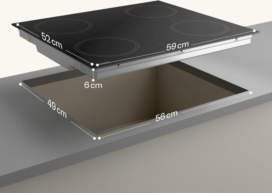 Inbouw Inductie Kookplaat 4 Zones Koken Snel Koken Met Booster Functie 59 cm Breed Zwart Keramisch