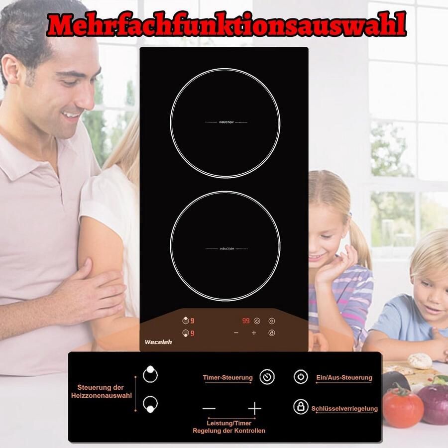 Inbouw Inductiekookplaat 2 Zones met Timer en RVS Frame 3500W 28 cm - Foto 4