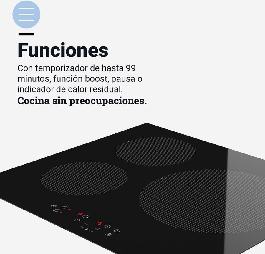 Inbouw Inductiekookplaat 3 Zones – 6000W – Touch Control en Timer