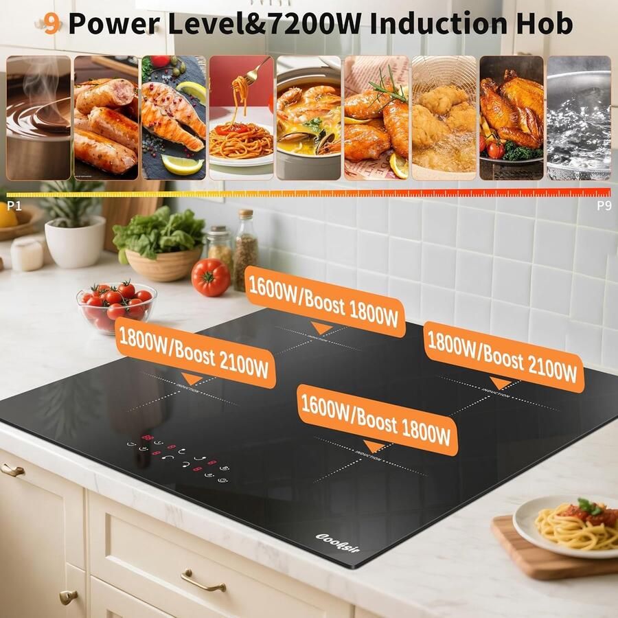 Inbouw Inductiekookplaat 4 Zones 60 cm Breed 7200W met Timer en Boost Functie - Foto 2
