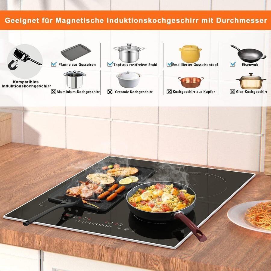 Inbouw Inductiekookplaat 4 Zones met Flexibele Zone 59 cm Zwart Chefskookplaat - Foto 5