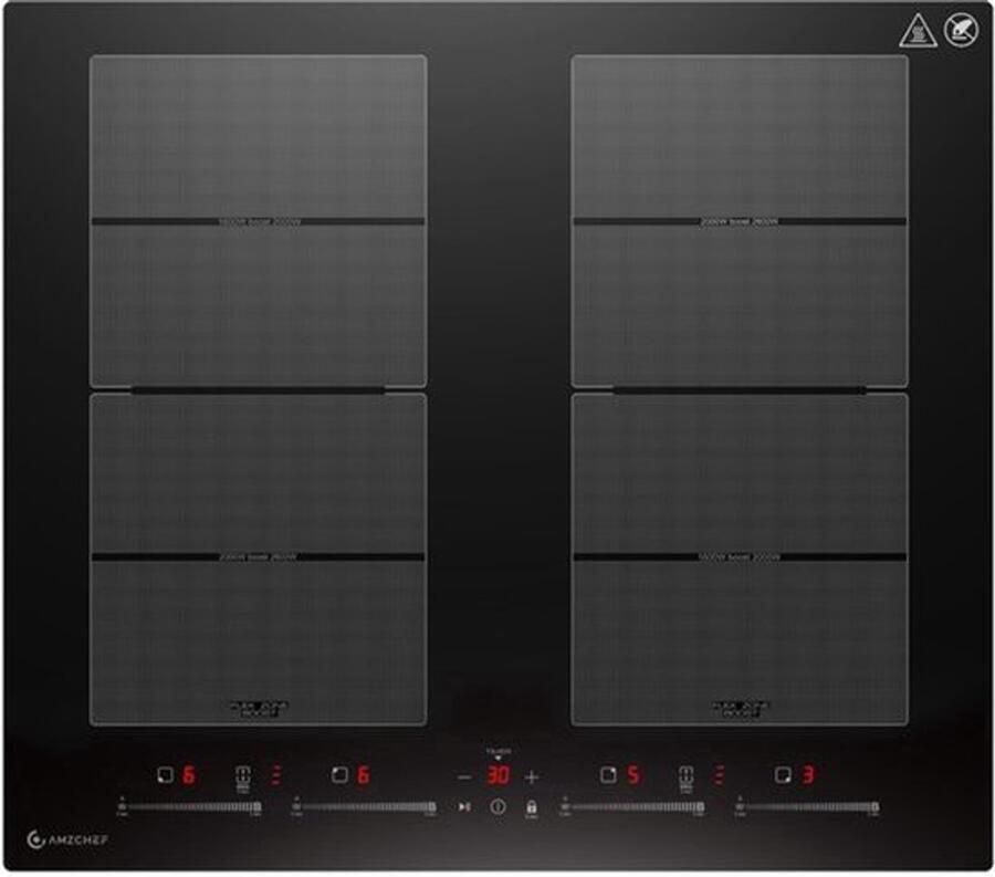 Inbouw Inductiekookplaat 60 cm 4 Zones Flexibel 7400 W Vermogen Glas Keramiek Elektrisch Koken