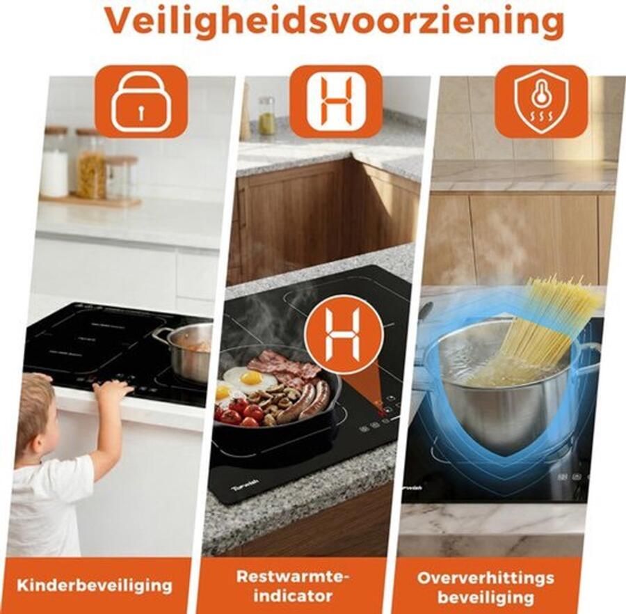 Inbouw Inductiekookplaat 60 cm 4 Zones Flexzone 7200 W Vermogen Glas Keramiek Elektrisch Koken