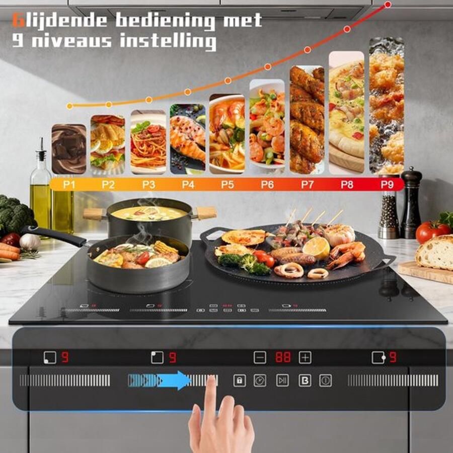 Inbouw Inductiekookplaat 60 cm 6500 W Vermogen 3 Kookzones Keramisch Glas Elektrisch Koken