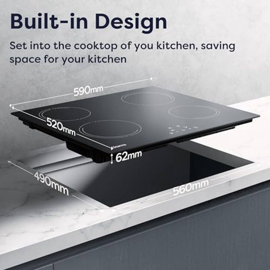 Inbouw Inductiekookplaat 60 cm met 4 kookzones en Touch Control