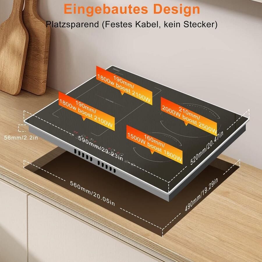 Inbouw Inductiekookplaat 60 cm met 4 Zones Flex-Zone en Schuifregelaar – 7200W