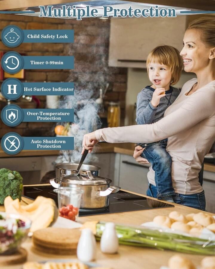 Inbouw Inductiekookplaat 60 cm met 4 Zones Touchbediening en Timer - Foto 2