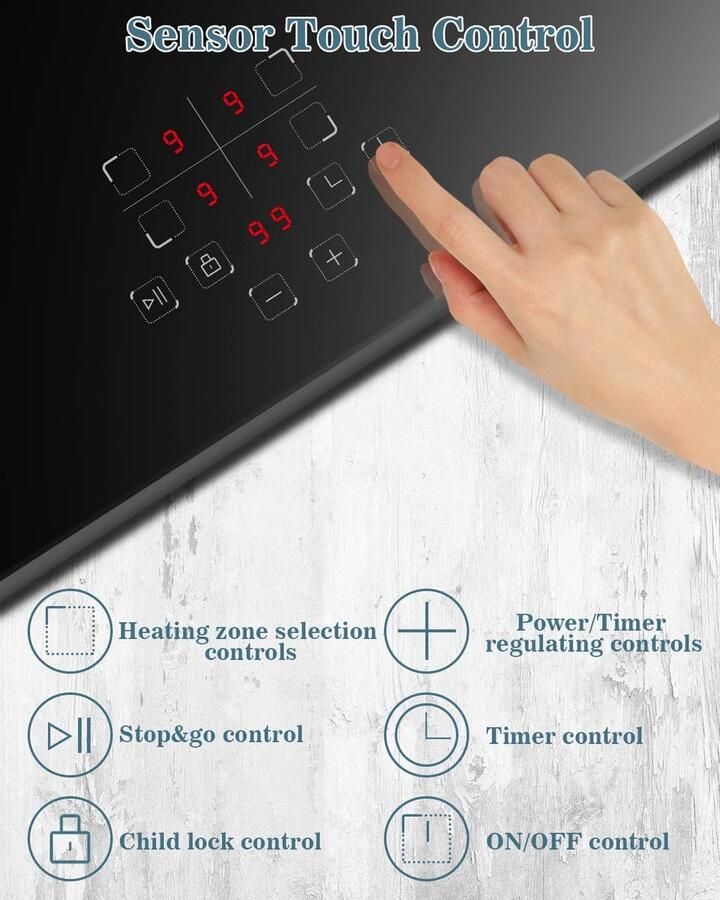Inbouw Inductiekookplaat 60 cm met 4 Zones Touchbediening en Timer - Foto 3