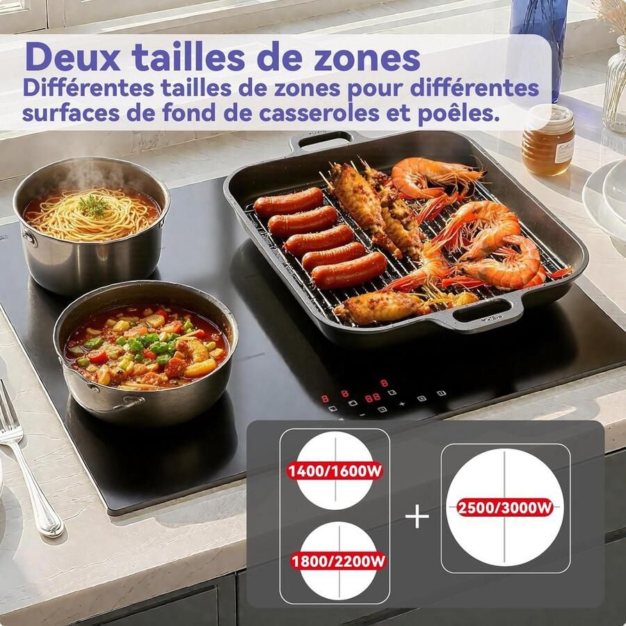 Inbouw Inductiekookplaat Zwart 3 Zones Hob met Touch Control en Timer - Foto 2