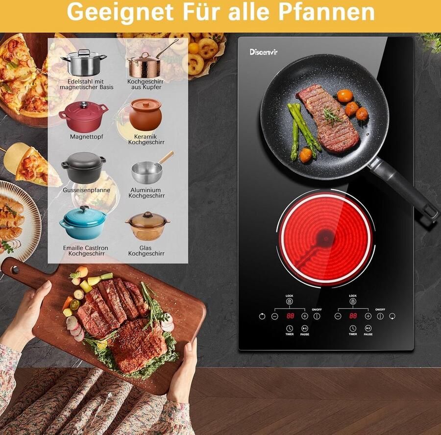 Inbouw Keramische Kookplaat 2 Pits 3000 W – Elektrische Kookplaat met 9 Vermogensstanden en Aanraakbediening - Foto 3