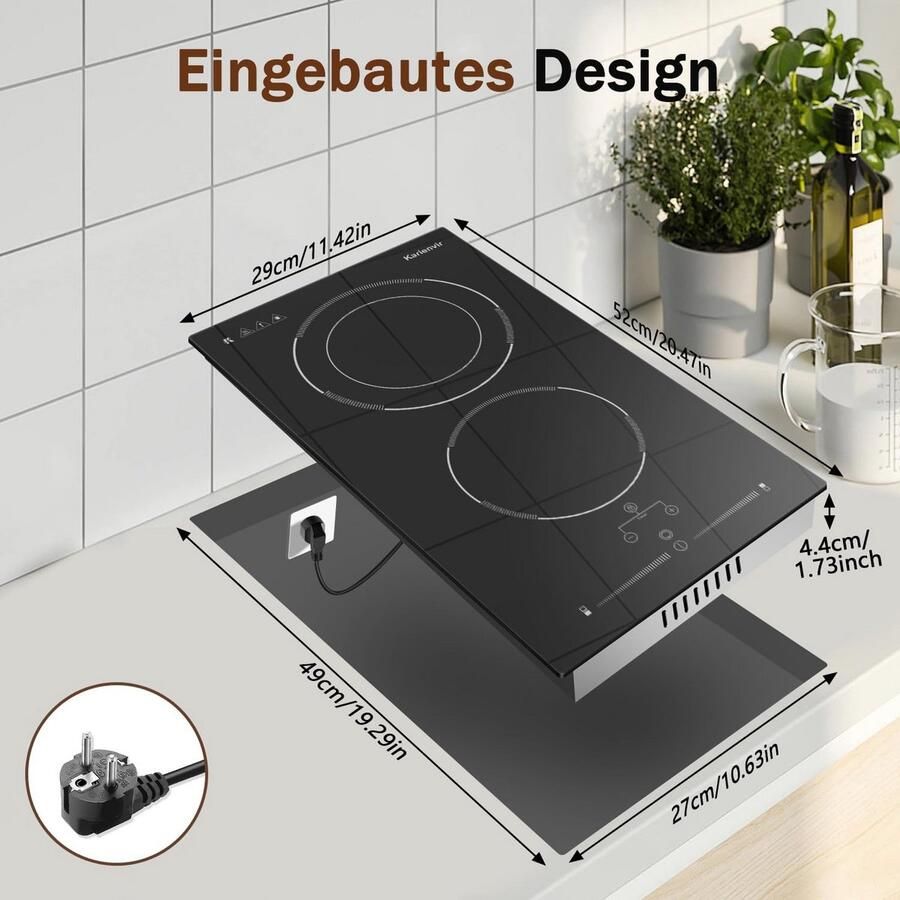 Inbouw Keramische Kookplaat 2 Pitten 30 cm met Slider Touchbediening en Timer