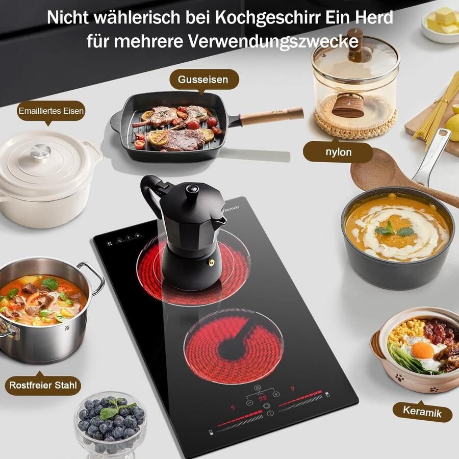 Inbouw Keramische Kookplaat 2 Pitten 30 cm met Slider Touchbediening en Timer - Foto 2