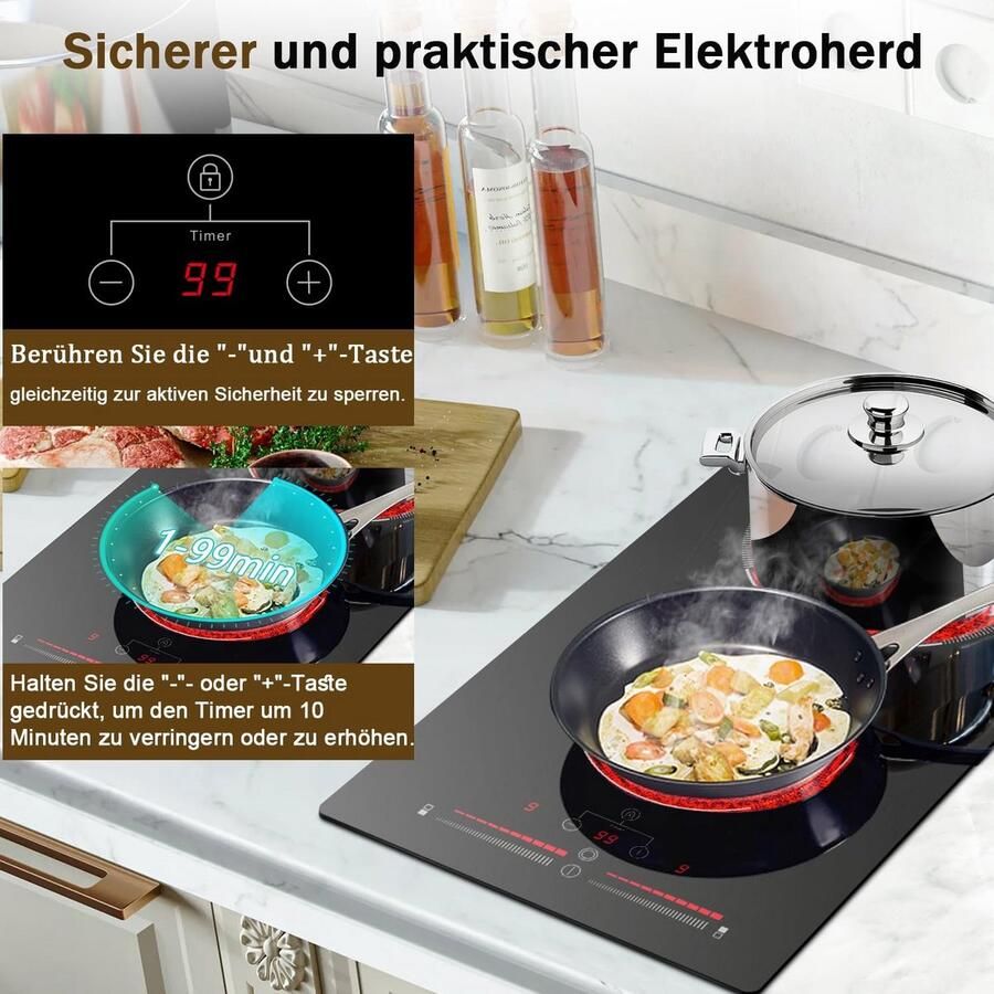 Inbouw Keramische Kookplaat 2 Pitten 30 cm met Slider Touchbediening en Timer - Foto 3